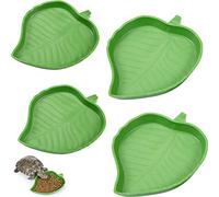 4 Pieces Leaf Reptile Food Water Bowl Plate Dish for Tortoise Corn Snake Crawl Pet Drinking and Eating, 2 Sizes
