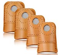 4 Pieces Leather Thimble Hand Sewing Thimble Finger Protector Coin Thimble Finger Pads for Knitting Sewing Quilting Pin Needles Craft Accessories DIY Sewing Tools, 2 Sizes
