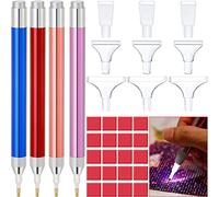 4 Pieces LED Diamond Painting Drill Pen 5D Luminous Diamond Painting Pen Accessories with 20 Clay Glue Paint, 9 Pen Heads (Pink, Gold, Blue, Red)