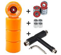 4 pieces (LED) FunTomia® Long board / Skate board / Mini-board wheels (Big Wheels) in 65 x 45mm 80A includingMach1® ball bearing and magnet spacer 80A roller hardness, 4x orange Rollen + T-Tool