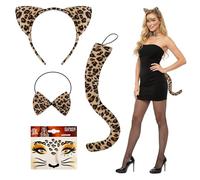 4 Pieces Leopard Costume Set, Animal Costume Accessories Set Include Leopard Ears Bow Tie Tail Face Sticker for Women and Adults, Funny Cosplay Accessories for Halloween World Book Day Carnival Party