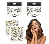 4 Pieces Leopard Face Art and Tattoo Stickers, Temporary Tattoos, Leopard Print Gifts, Glitter Face Stickers, Leopard Print Make-Up Stickers, for Birthday Parties Gift Carnival Cosplay (Brown)