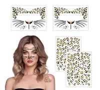 4 Pieces Leopard Face Art and Tattoo Stickers,Temporary Tattoos, Makeup Stickers, Leopard Whiskers Face Stickers,Glitter Face Stickers,Perfect Leopard Print Gifts for Festival Party Stage Makeup