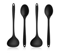4 Pieces Long Handle Soup Ladle Silicone Set Black Ladle Sauce Spoon Set