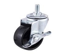 4 pieces/lot 2"/2.5"/3" light black PP caster M12 screw spinner with brake bearingless plastic black caster(M10x25 Brake,3 Inch)