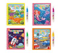 4 Pieces Magic Water Book Set, Water Painting Activity Books | Little Cars Astronauts Number Practice Dinosaur Land,Magic Water Painting for Travel Activities,Education and Leisure Gift
