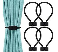 4 Pieces Magnetic Curtain Tieback, VEGCOO European Curtain Drapes Clips Rope Holdbacks Curtain Holder Buckles, Decorative Drape Tie Backs Holdback Holder for Window Draperies（Black)