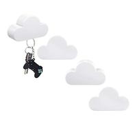 4 Pieces Magnetic Key Holder Cloud Magnetic Wall Key Rack Organizer Key Chains Hooks with Adhesive for Wall Door, Entryway, Foyer (White)
