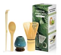 4 Pieces Matcha Japanese Ceremony Kit, Natural Bamboo Matcha Whisk, Bamboo Spoon, Bamboo Scoop, Whisk Holder, Matcha Set for Tea Ceremony, Drinking - Dream Blue