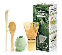 4 Pieces Matcha Japanese Ceremony Kit, Natural Matcha Whisk, Bamboo Spoon, Bamboo Scoop, Whisk Holder, Matcha Set for Tea Ceremony, Beverage - Celadon Blue