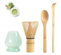 4 Pieces Matcha Whisk Set with Ceramic Bowl & Holder & Traditional Tea Scoop, Japanese Handmade Bamboo Tea Set, Premium Ceremony Accessory Kit, Complete Matcha Making Tool for Beginners, Enthusiasts