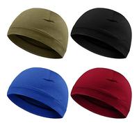 4 Pieces Men Skull Caps Soft Cotton Beanie Sleep Hats Stretchy Helmet Liner Multifunctional Headwear for Men Women (Green, Blue, Wine Red, Black,Solid Style)