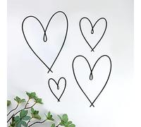 4 Pieces Metal Heart Wall Art Décor, Love Heart Wall Decoration Sign Metal Wall Ornaments for Valentine's Day Bedroom Living Room Decoration (Black)