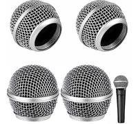 4 Pieces Metal Microphone Mesh Heads, Microphone Metal Head with Sponge, Replacement Microphone Grid, Wired and Wireless Microphones Replacement Microphone Grill Head (Silver)