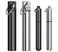 4 Pieces Metal Portable Toothpick Holder, aluminum alloy Pocket Toothpick Holder Aluminum Waterproof Case Toothpick Container with Keychain for Outdoor Picnic and Camping(Silver, Black)