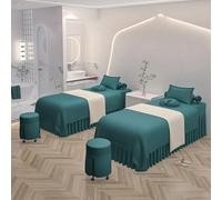 4 Pieces Microfiber Bed Sheets Set for Massage Beds, Premium Facial Bed Cover, Includes Bed Skirt, Pillowcases and Chair Cover for Spa Salon (Green, 185x80cm(73x31inch))