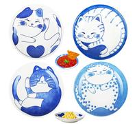 4 Pieces Mini Bowls, 4 inch Soy Sauce Dish for Cat - Ceramic Cute Cat Soy Sauce Dish, Japanese Cat Dish, Small Bowl for Sides Dish, Dessert Plates