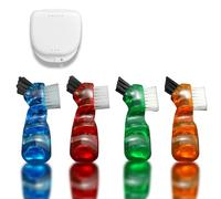 4 Pieces Mini Denture Cleaning Brush Set with Multi-Layered Bristles with Aligner Removal Tool Portable Denture Double Sided Brush for False Teeth Cleaning Easy to Carry 4 Color