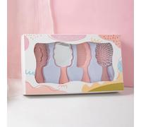 4 Pieces Mini Wet Hair Brush Hair Comb Set For Women Girls Kids Gift Small Cute Cloud shaped Hair Comb Hair Brush Handheld Mirror Set Travel Detangling Comb Massage HairBrush with Air Cushion (Pink)