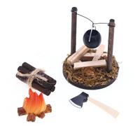 4 Pieces Miniature Stove Ornaments, Retro Landscape Prop Hanging | Natural Solid Wood 20g, Realistic Fake Fire Model For BJD Rural Scenes