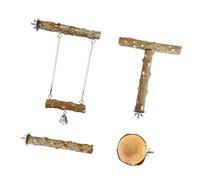 4 Pieces Natural Wood Parrot Perch Toy Set Includes Swing Platform and Climbing Accessories for Bird Playing Wooden Bird Perch