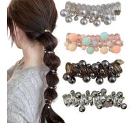 4 Pieces No Damage Soft Elastic Spiral Hair Ties,Twisted Hair Wire Pony Hairwire,Twisted Hair Wire Pony Hair Tie,Soft Pearl Braided Telephone Elastic Spiral Hairs Ties for Women (Set C)