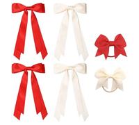 4 Pieces of Bow Hairpins and 2 Hair Ropes, Satin Double Layer Hair Accessories, Colored Hair Ropes, Holiday Party Headdresses, Ponytail Hairpin Accessories.