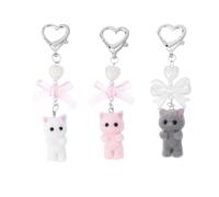 4 Pieces of Bow Love Keychain, Plush Cat Keychain, Y2K Style Backpack Ornaments, Gifts for Cat Lovers.