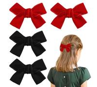 4 Pieces of Bow Velvet Hairpins, Women's Hairpins, Children's Hair Accessories, Fashionable Velvet, Girls' Hairpins, Velvet Bows, Bun Clips, Hairbands, Accessories (Red, Black)