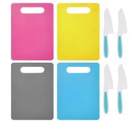 4 Pieces of Cutting Boards, 4 Plastic Fruit Knives, Solid Color Square Cutting Boards, Creative Plastic Fruit Chips, Cutting Pads, Kitchen Utensils