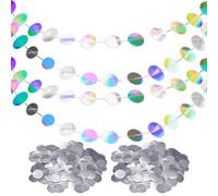 4 Pieces Of Disc Latte Art, 20G Silver Sequins, Polka Dot Streamers, Colorful Raffia Decoration, Disc Hanging Pendant, Glittering Raffia Banner, Party And Furniture Decoration