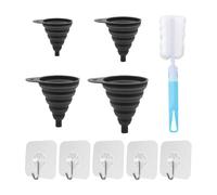 4 Pieces of Foldable Oil Drain, 1 Piece of Blue Handle Cleaning Brush, 5 Pieces of Transparent Sticky Hooks, Telescopic Funnel, High Temperature Resistant Funnel, Kitchen Silicone Funnel