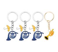 4 Pieces of Horn Umbrella Keychain, Blue Enamel Pendant, Musical Element Accessories, Creative Gifts, Suitable for Birthdays and Holidays.