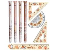 4 Pieces of Kapibala Gel Pens and 4 Sets of Rulers, Cute Cartoon Quick-Drying Pens, Practical Stationery, Suitable for Students' Daily Writing and Learning Scenes.