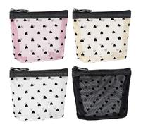 4 Pieces Of Love Printed Makeup Bag, Mini Mesh Storage Bag, Portable Toiletries, Travel Supplies.