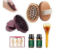 4 Pieces of Massage Brush for Belly, Body Massage Brush,with 2*Essential Oils + Acupoint Map for Relaxing The Whole Body and Relieving Muscle Fatigue