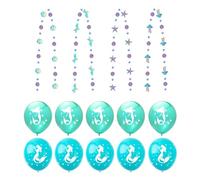 4 Pieces of Ocean Charms, 10 Pieces of Mermaid Balloons, Shells and Jellyfish Latte Art, Mermaid Party Decorations, Ocean Theme Latte Art, Holographic Paper Party Decorations