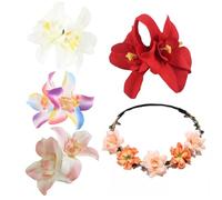 4 Pieces Of Orchid Hair Clips, 1 Piece Of Silk Flower Headband, Hawaiian Flower Hair Clips, Holiday Accessories, Red Flower Hair Clips, Beach Accessories For Women