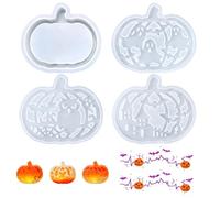 4 Pieces of Pumpkin Silicone Mold Set and 2 Pumpkin Tattoo Stickers, Hollow Melons Tea Lamp Decoration, DIY Epoxy Plaster Mold, Pumpkin Ghost Face Sticker, Halloween Party Collocation.