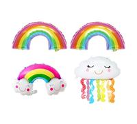 4 Pieces Of Rainbow Balloons, Rainbow Arch Balloons, Smiley Face And Cloud Balloons, Giant Aluminum Film Balloons, Rainbow Birthday Balloons, Birthday And Holiday Party Decorations