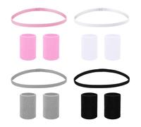 4 Pieces Of Sports Headbands, 4 Pairs Of Sweat-Absorbent Wristbands, Anti-Slip Headbands, Elastic Headbands, Sports Equipment, Suitable For Fitness, Running, Dancing, Basketball And Other Sports