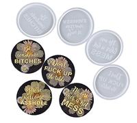 4 Pieces of Swear Words Coasters Silicone Resin Mold Round Shaped Epoxy Silicone Bad Rude Sayings Coasters Casting Molds for Cup Kitchen, 3D DIY Making Handmade Display Crafts