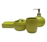 4-Pieces Orange Ceramic Bathroom Decor Accessory Set Includes Soap Lotion Dispenser,Soap Dish,Toothbrush Holder And Cup, (color: Orange) (Color : Green)