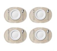 4 Pieces Oval Placemats Set, Heat Resistant, Waterproof and Easy Wipe, Suitable for Table Protection in Kitchen and Dining, 18x12 Inch (milk coffee)