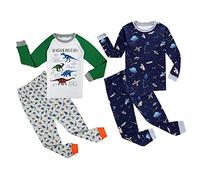 4 Pieces Pajamas Sets Little Boys Sleepwears 100% Cotton Clothes Toddler Kid PJs(Gray Dinosaur/Star,10 Years)