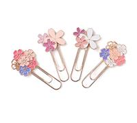 4 Pieces Paper Clip Bookmark Sakura Pink Flowers Book Marker Metal Bookmark for Children, Girls, Students, Office, Marking Notebook, Books
