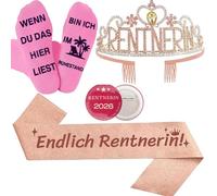 4 Pieces Pensioner Gift Woman Pensioner Sash Headband and Button Retirement Socks Gift Woman Retirement Decoration 2026 for Retirement for Farewell Gift Colleague