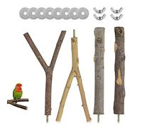 4 Pieces Perches for Bird Cages, Natural Perches for Birds, Cage Wood Accessories, Bird Perch Stand Set, Parakeet Nature Wood Stand, with 8 Washers and 4 Butterfly Screws, for Parrots, Birds
