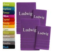 4 pieces Personalised Bath Towel and Hand Towel with Name Beautifully Embroidered Name Custom Towel 4 Pack 2x(140x70 cm) + 2x(100x50cm) Cotton Towel Set Personalized Gift (Purple)