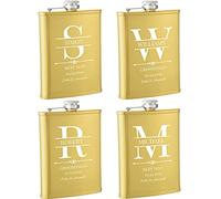 4 Pieces Personalised Hip Flasks for Groomsmen Gifts, 8oz Engraved Alcohol Flasks for Wedding, Customised Whisky Hip Flask for Bachelor Stag Party, Father of The Bride Gifts (Gold)